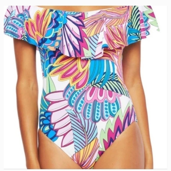 Off the shoulder one piece tropical swimsuit size 14 - Picture 3 of 7